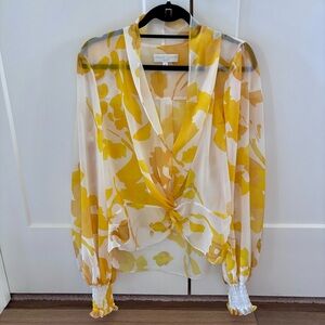 Caroline Constas Yellow Floral Long Sleeve Blouse